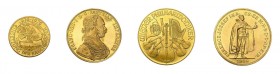 16 Goldmünzen Österreich. Dabei 5 x 4 Dukaten 1915, 2 x 100 Kronen 1915, 1 x 1 Unze Wiener Philharmoniker sowie 7 x 1000 Schilling 1976 Babenberger.Zu...