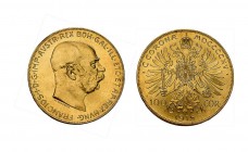 100 Kronen Österreich von 1915 in Gold. Insgesamt 48 Exemplare. Es handelt sich um offizielle Nachprägungen, welche die Münze Österreich AG zu Anlagez...