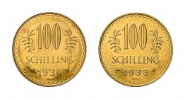 1. Republik. 12 x 100 Schilling Gold. Dabei 1 x 1933 und 1 x 1934.Zusammen ca. 254,8 g.f.