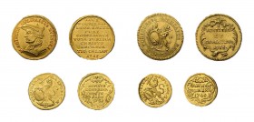 4 Goldmünzen Schweiz. Dukat Zwingli 1719 (Fr. 489), Dukat Stadt Zürich 1775(Fr. 486b), 1/2 Dukat 1751 Zürich (Fr. 487a) sowie 1/4 Dukat 1748 Zürich (F...
