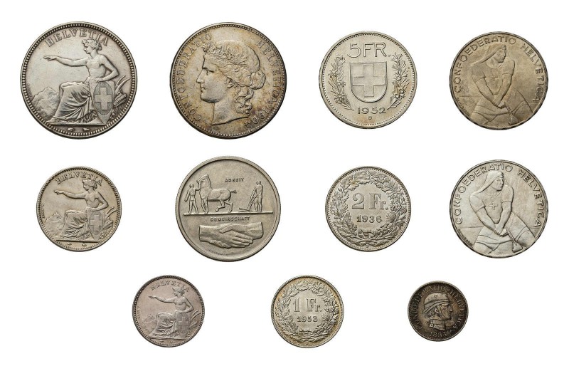 * Kleine Partie Schweizer Münzen. Dabei 1 Franken 1850, 2 Franken 1850, 5 Franke...