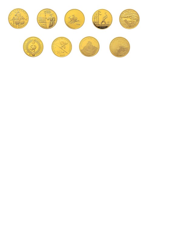 35 x 50 Franken Gold-Gedenkmünzen Schweiz von 2001-2008. Dabei 5 x 2001 Heidi, 1...