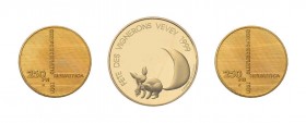 3 Goldmünzen Schweiz. 100 Franken 1999 Vete des Vignerons sowie 2 x 250Franken 1991 zur 700 Jahrfeier der Schweizerischen Eidgenossenschaft.Zusammen c...