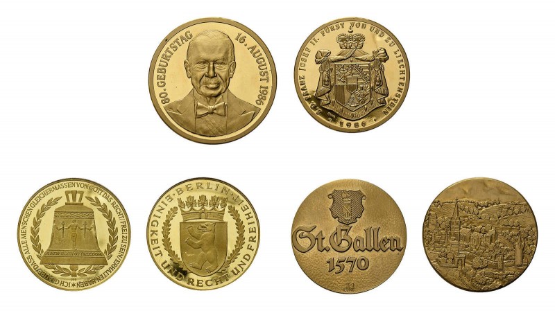 * 3 Goldmedaillen zu verschiedenen Anlässen. Zusammen ca. 85,5 g.f.