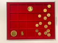 16 Goldmünzen und 1 Goldbarren. Dabei u.a. Schweiz mit 7 x 20 Franken Vreneli, 2 x 20 Franken Helvetia und 5 x 10 Franken Vreneli. Dazu 100 Kronen 191...