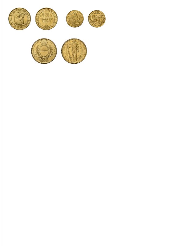 3 Goldmünzen Schweiz. Dabei Dukat 1745 Zürich, 100 Franken 1934 Schützenfest Fri...