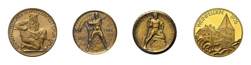* 12 Schützenmedaillen Schweiz. Zusammen ca. 250 g.f.