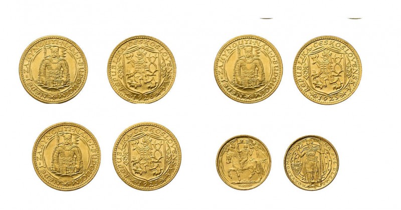 4 Dukaten Tschechoslowakei. Dabei 3 x 1 Dukat St. Wenzel 1923, 1925 und 1926 sow...