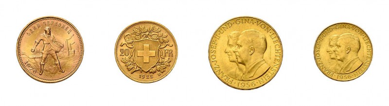 23 Goldmünzen. Dabei Schweiz mit 5 x 10 Franken Vreneli und 2 x 20 FrankenVrenel...