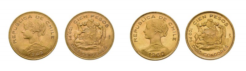 100 Pesos Chile in Gold in verschiedenen Jahrgängen mit insgesamt 29 Exemplaren....