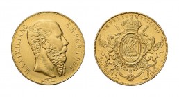 Mexiko, Maximilian 1864 - 1867. 20 Pesos 1866, Mexiko City. Büste Maximilians nach rechts / Gekröntes Wappen. Fr. 62, selten, Einjahrestyp. Ca. 30,5 g...