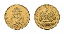 2 Goldmünzen Mexiko. 20 Pesos 1903, selten, Fr. 119. Dazu 20 Pesos 1918. Zusammen ca. 44,7 g.f.
