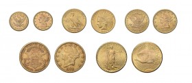 5 Goldmünzen USA. Dabei 5 Dollar 1898 S, 10 Dollar 1901, 20 Dollar 1898 S und 20 Dollar St. Gaudens 1926 sowie 10 Dollar 1911 Indian Head.Zusammen ca....