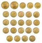 24 Goldmünzen USA: Dabei 2 x 20 Dollar St. Gaudens 1928, 3 x 10 DollarIndian Head 1909, 1911, 1913 sowie 19 x 10 Dollar Liberty 1847, 3 x 1880, 1884, ...