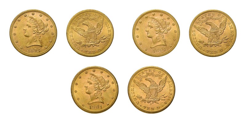39 x 10 Dollar Liberty Head. Dabei 7 x 1894, 2 x 1895, 2 x 1898, 7 x 1899, 1900,...