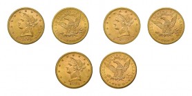 39 x 10 Dollar Liberty Head. Dabei 7 x 1894, 2 x 1895, 2 x 1898, 7 x 1899, 1900, 13 x 1901, 1904, 4 x 1906 sowie 2 x 1907. Die Münzen unterschiedlich ...
