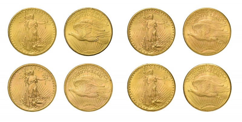 20 x 20 Dollar St. Gaudens Double Eagle. Dabei die folgenden Jahrgänge 4 x 1908,...