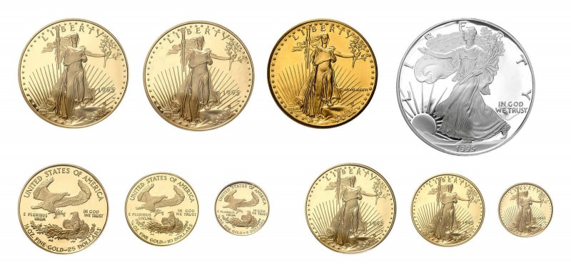 2 x American Eagle Proof Set 1995. 1 x Normalausführung und 1 x "10thAnniversary...