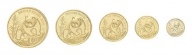 China. Goldmünzensatz Panda 1990 in polierter Platte. Bestehend aus: 100 Yuan (1Unze), 50 Yuan (1/2 Unze), 25 Yuan (1/4 Unze), 10 Yuan (1/10 Unze) sow...