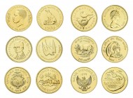 6 Goldmünzen alle Welt. World Wildlife Fund Serie (WWF). Costa Rica, 1,500 Colones, 1974 (KM 202); Indonesia, 100 000 Rupiah, 1974 (KM 41); Mauritius,...