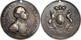 Indian Peace Medals
Undated (circa 1776-1814) George III Indian Peace Medal. Struck Solid Silver. Large Size. Adams 7.2. (Obverse 2, Reverse A). Adam...