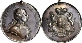 Indian Peace Medals
Undated (circa 1776-1814) George III Indian Peace Medal. Struck Solid Silver. Large Size. Adams 7.3. (Obverse 3, Reverse B). Extr...