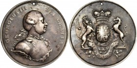 Indian Peace Medals
Undated (circa 1776-1814) George III Indian Peace Medal. Struck Solid Silver. Large Size. Adams 7.3. (Obverse 3, Reverse B). Fine...