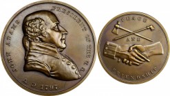 Indian Peace Medals
“1797” (circa 1905) John Adams Indian Peace Medal. Bronze. First Size. Julian IP-1, var., Prucha-59, var. MS-65 (NGC).
75.3 mm. ...