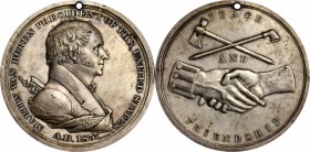 Indian Peace Medals
1837 Martin Van Buren Indian Peace Medal. Silver. First Size. Julian IP-17, Prucha-44. About Uncirculated.
75.4 mm. 2317.2 grain...