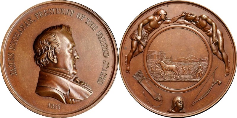 Indian Peace Medals
1857 James Buchanan Indian Peace Medal. Copper, Bronzed. Fi...