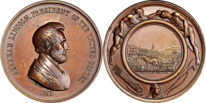 Indian Peace Medals
1862 Abraham Lincoln Indian Peace Medal. Copper, Bronzed. S...