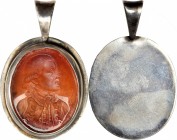 Early American and Betts Medals
ca. 1780 British Admiral Rodney Portrait Seal. Glass and Silver. Extremely Fine.
41.3 x 26 mm overall. 10.06 grams. ...