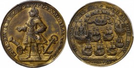 Admiral Vernon Medals
1739 Admiral Vernon Porto Bello Medal. Vernon's Portrait and Icons. Adams-Chao PBvi 6-G, M-G 98. Rarity-5. Bath Metal. AU-58 (P...