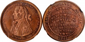 Washingtoniana
1861 Cincinnatus of America - John K. Curtis Store Card. Musante GW-436, Baker-529A, Fuld-NY-630Sa-1a, Miller-NY 172. Copper. MS-64 RB...