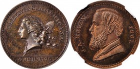 John Adams Bolen Medals
1867 Libertas Americana / J.A. Bolen Store Card. Musante JAB-30, Rulau Ma-Sp 43. Copper. MS-65 RB (NGC).
25 mm. Vivid salmon...