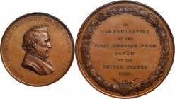 Commemorative Medals
"1860" (1861) Japanese Embassy Medal. By Anthony C. Paquet. Julian CM-23. Bronzed Copper. MS-63 BN (NGC).
76 mm. Medium chestnu...