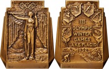 Sports and Olympics
1932 Lake Placid Olympic Winter Games Participant's Medal. Bronze. Choice Mint State.
60 mm x 45 mm (average width). Obv: Winged...