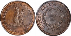 Hard Times Tokens
1838 Am I Not A Woman. HT-81, Low-54, W-11-720a. Rarity-1. Copper. Plain Edge. MS-63 BN (PCGS).
28.3 mm. Flashes of original pinki...