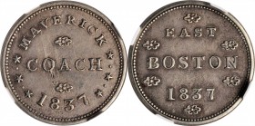 Hard Times Tokens
Massachusetts--East Boston. 1837 Maverick Coach. HT-172, Low-116, W-MA-200-10j. Rarity-5. German Silver. Plain Edge. AU-55 (NGC).
...