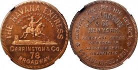Merchant Tokens
New York--New York. Undated (1850s) Carrington & Co. Miller-NY 145. Copper. Reeded Edge. MS-65 RB (NGC).
32 mm. Toned overall in war...