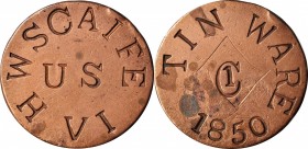 Merchant Tokens
Pennsylvania--Pittsburgh. 1850 H.W. Scaife. Rulau-Unlisted. Copper. Plain Edge. Mint State, Cleaned.
29 mm. Obv: Peripheral inscript...