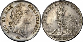 Franco-American Jetons
1751 Franco-American Jeton. Standing Indian Among Lilies with Alligator. Betts-385, Breton-570, Frossard-34/9. Silver. Reeded ...