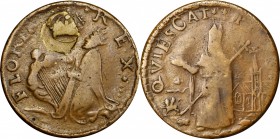 St. Patrick Farthing
Undated (ca. 1652-1674) St. Patrick Farthing. Martin 4b.1-Ge.3. Rarity-7. VF-30 (PCGS).
81.4 grains. Smooth and glossy light br...