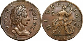 Voce Populi Halfpenny
1760 Voce Populi Halfpenny. Nelson-11, Zelinka 14-C, W-13960. P Below Bust. AU-53 (PCGS).
134.0 grains. Another example of thi...