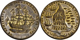 Rhode Island Ship Medal
“1778-1779” (ca. 1780) Rhode Island Ship Medal. Betts-562, W-1730. Without Wreath Below Ship. Brass. MS-63 (PCGS).
163.2 gra...