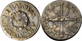 John Chalmers Sixpence
1783 Chalmers Sixpence. W-1765/1770. Large Date. EF-45 (PCGS).
25.8 grains. A classic rarity, the most challenging of the thr...