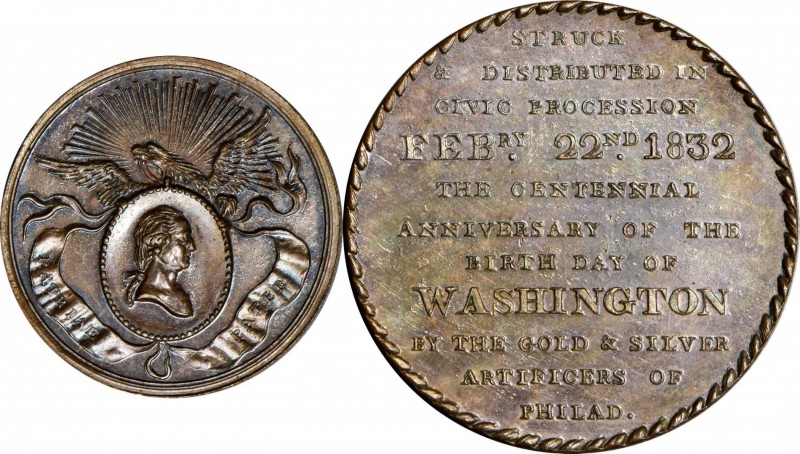 Washingtoniana
Circa 1858 Philadelphia Civic Procession Medal restrike. Musante...