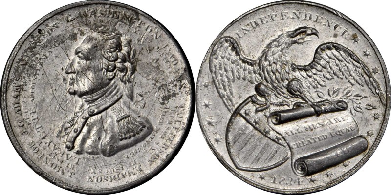 Washingtoniana
1834 American Eagle Medal. Musante GW-147, Baker-55. White Metal...