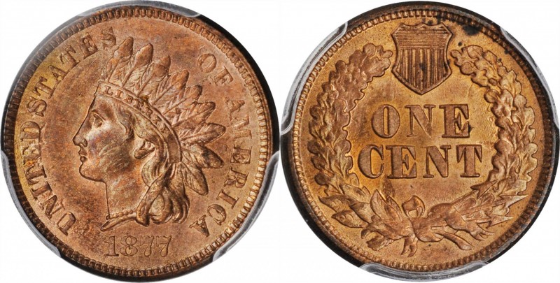 Indian Cent
1877 Indian Cent. Snow-2. MS-64 RB (PCGS).
Offered is a highly des...