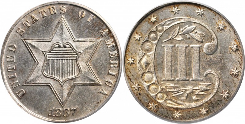 Silver Three-Cent Piece
1867 Silver Three-Cent Piece. MS-63 (PCGS).
This flash...